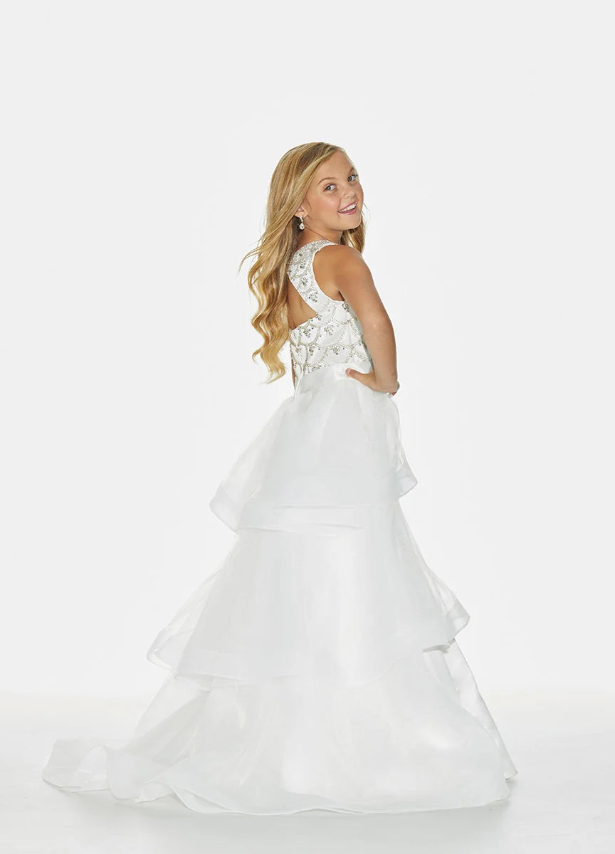 Shop and Save Ashley Lauren 8065 Size 12 Ivory Kids Tiered Organza Overskirt Pageant Wear Girls Fun Fashion