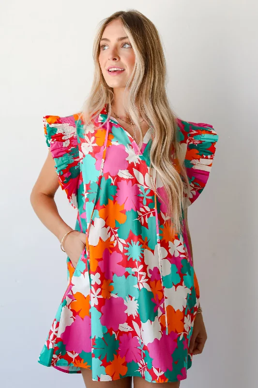 Bargain Bin FINAL SALE - Flattering Disposition Pink Floral Ruffle Mini Dress