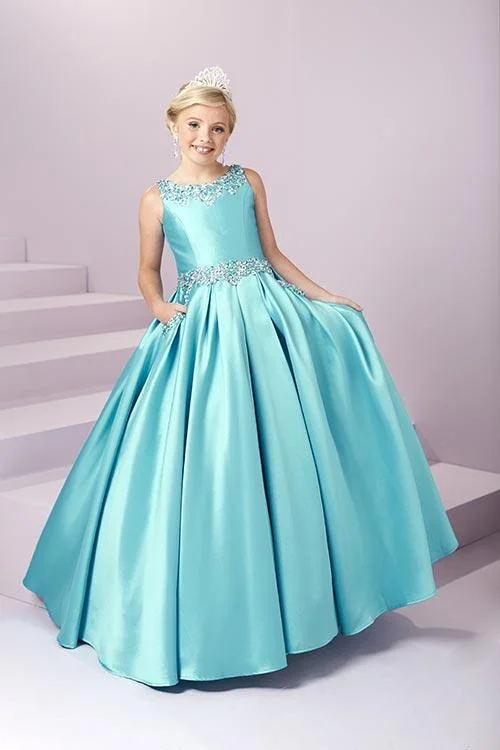 Fantastic Offers Tiffany Princess 13485 Girls Pageant Dress Mikado A Line Beaded Pockets Open Back Ball Gown