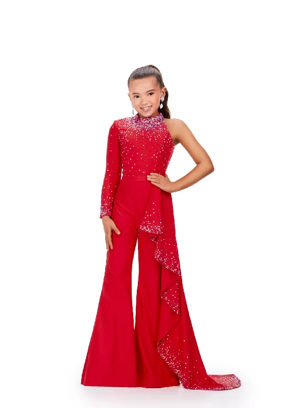 Holiday Sale Ashley Lauren Kids 8253 Girls Pageant Jumpsuit Ruffle Train Long Sleeve Pant Suit bell bottoms