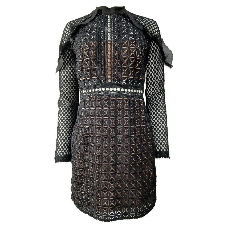 Super Sale Self-Portrait Lace Pattern Mini Dress in Black Polyester