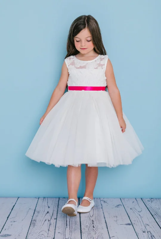 Deal Frenzy Rosebuds 5136 Size 6 Ivory Short Knee Length Flared Flower Girl Dress Sheer Neckline