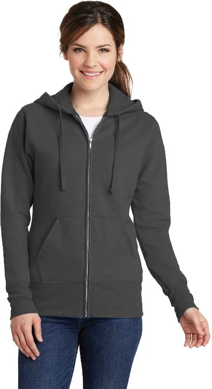 Sale Event Port & Company LPC78ZH Ladies Core Fleece Full-Zip Hooded Sweatshirt - Charcoal