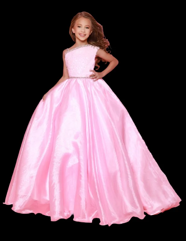Doorbuster Deal Sugar Kayne C348 Long Girls Preteen Pageant Dress A Line One Shoulder Ballgown Sequin Top Train