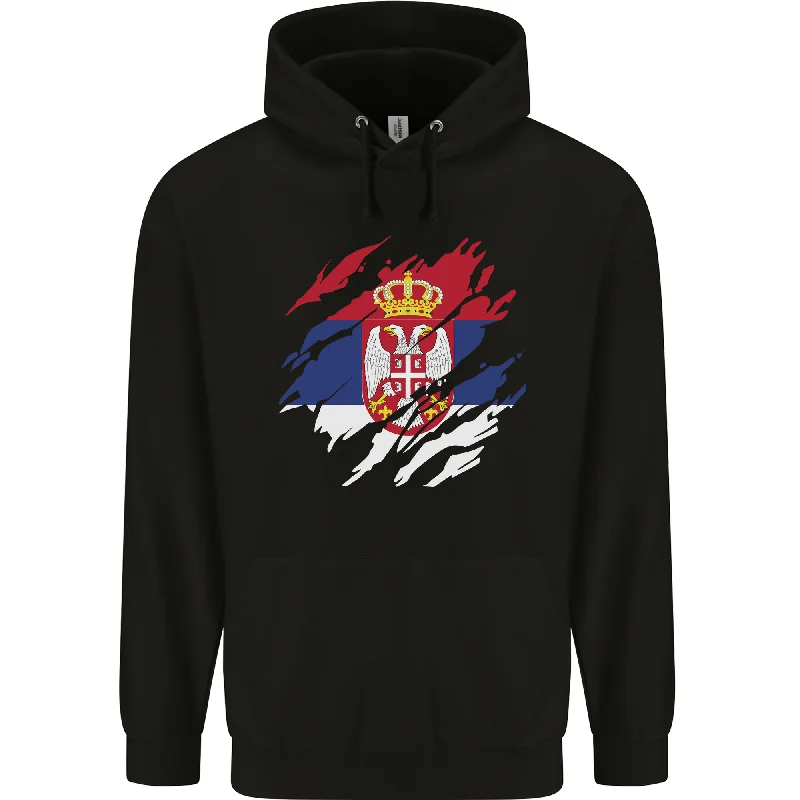 Reduced Prices Torn Serbia Flag Serbia Day Football Mens 80% Cotton Hoodie