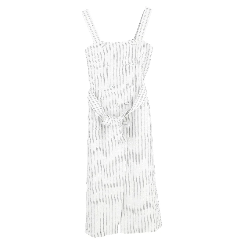 Mega Sale Altuzzara Audrey Striped Belted Midi Sleeveless Dress in White Linen