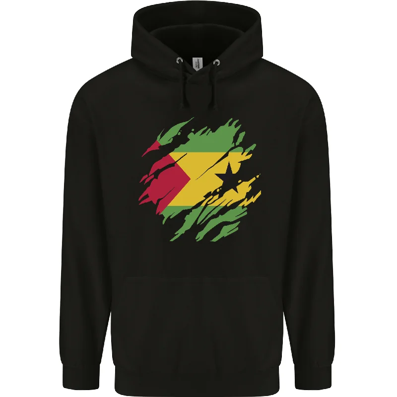 Price Reduction Torn Sao Tome and Principe Flag Day Football Mens 80% Cotton Hoodie