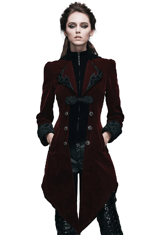 Today’s Deal Vintage Women's Steampunk Embroidery Printed Coat / Gothic Burgundy Velvet Coat