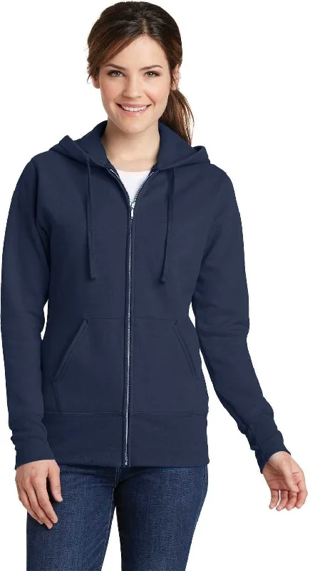 Weekend Deal Port & Company LPC78ZH Ladies Core Fleece Full-Zip Hooded Sweatshirt - Navy