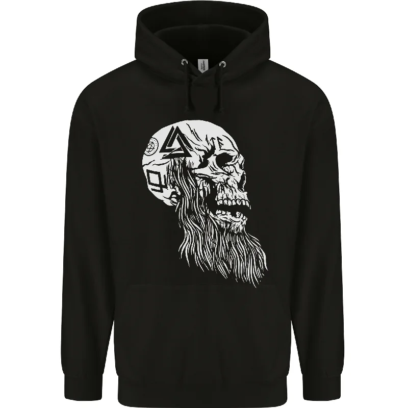 Warehouse Sale Viking Skull With Beard and Valknut Symbol Mens 80% Cotton Hoodie