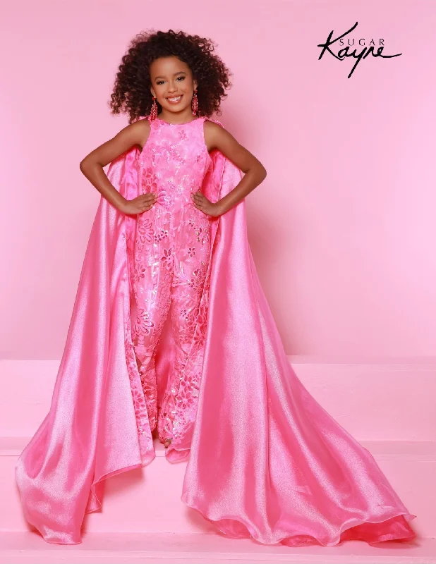Limited Quantity Sugar Kayne C337  Girls Pageant Jumpsuit Sequin Mesh and Shimmer Organza  Cape Fun Fashion