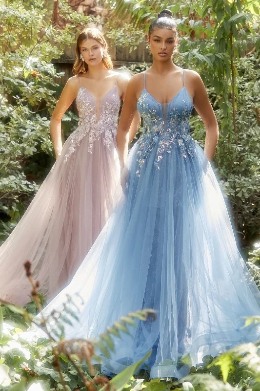 Deal of the Week Andrea & Leo Couture A1143 Size 14 Blue Jay Long A Line Tulle Shimmer Prom Dress Sequin Lave V Neck Formal Gown