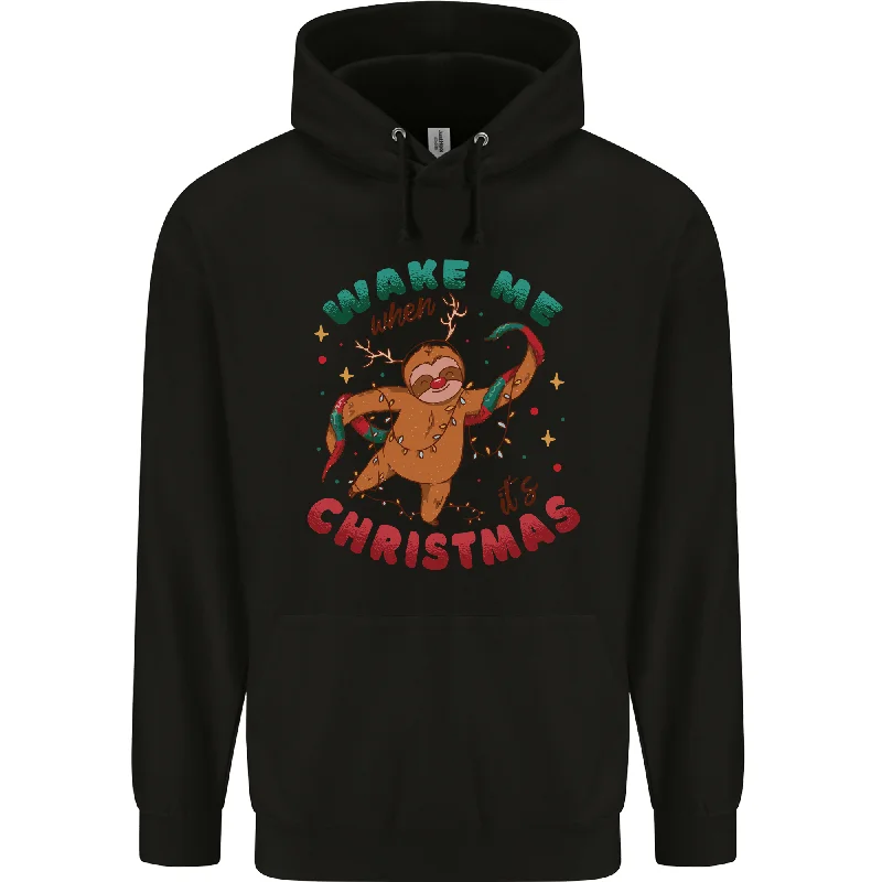 Deal Dash Sloth Wake Me Up When Its Christmas Mens 80% Cotton Hoodie