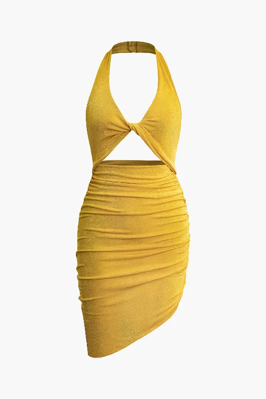 Fantastic Offers Twist Halter Cut Out Backless V-neck Midi Dress