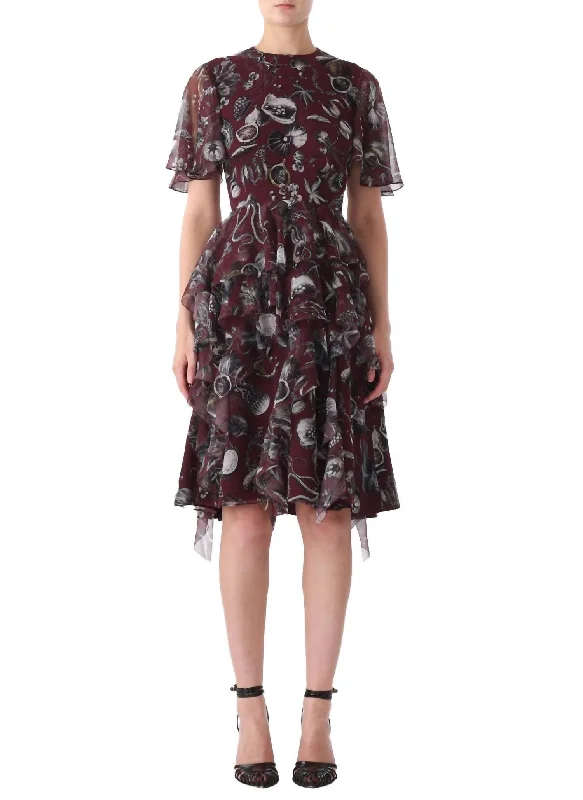 Best Seller Short Sleeve Marine Print Dress In Fig Multi