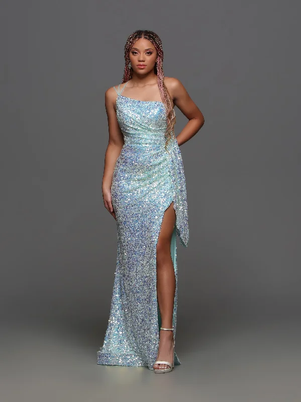 Final Sale Candice Wang 72346 Size 6 Aqua Sequin One Shoulder High Slit Prom Dress Draped Open Back Formal Gown