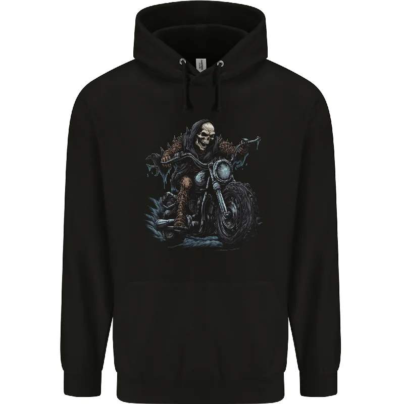 Low Prices Skull Biker Motorcycle Motorbike Grim Reaper 28 Mens 80% Cotton Hoodie