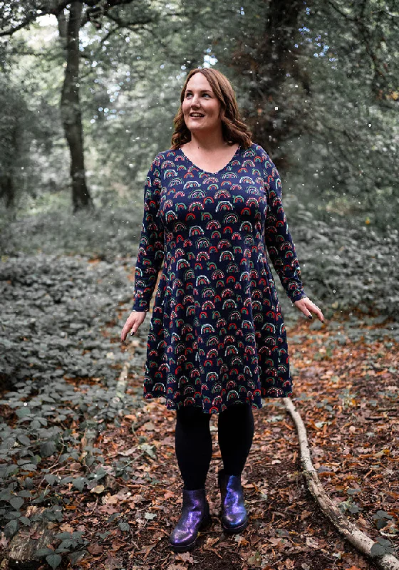 Don't Miss Jolly Candy Cane Rainbows Print Cotton Dress