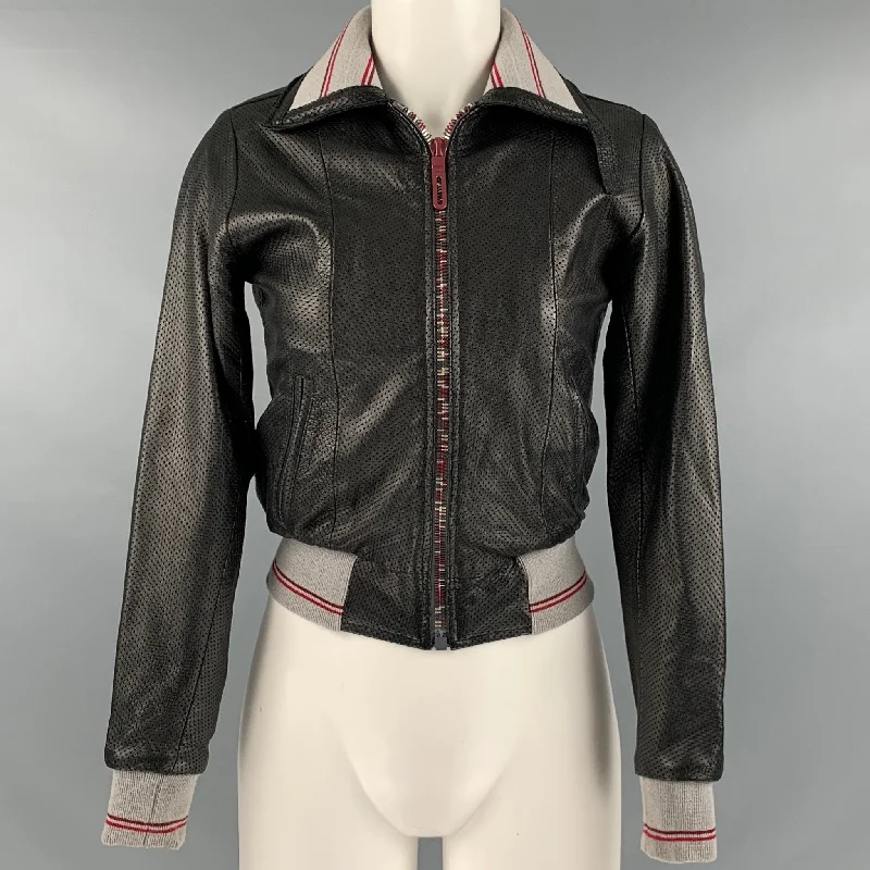 Price Drop Alert DR ROMANELLI Size S Black Grey Leather Perforated Jacket