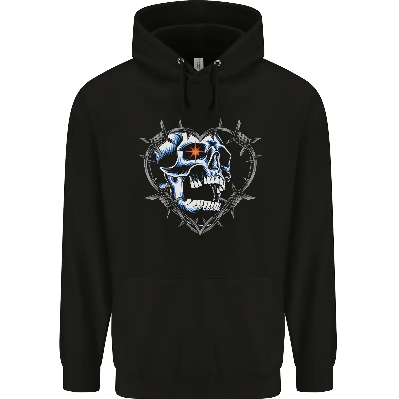 The Best Prices Skull Love in Barbed Wire Heart Mens 80% Cotton Hoodie