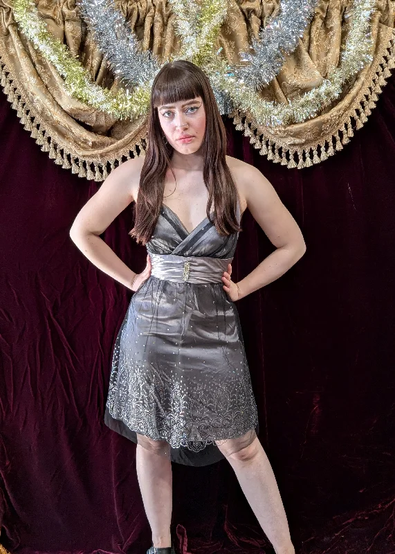 Bargain Blast Vintage Y2K Gray and Silver Halter Dress