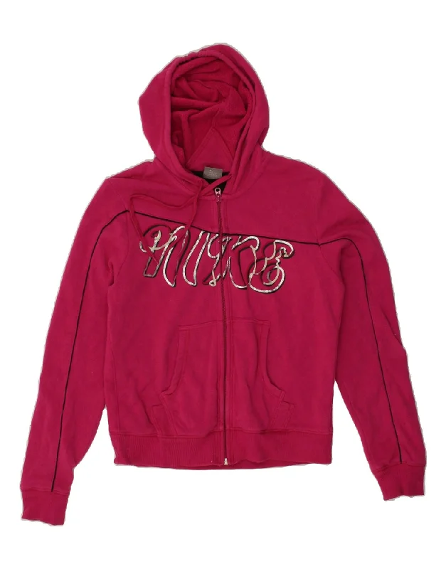 Reduced Prices NIKE Womens Graphic Zip Hoodie Sweater US 8/10 Medium Pink Cotton