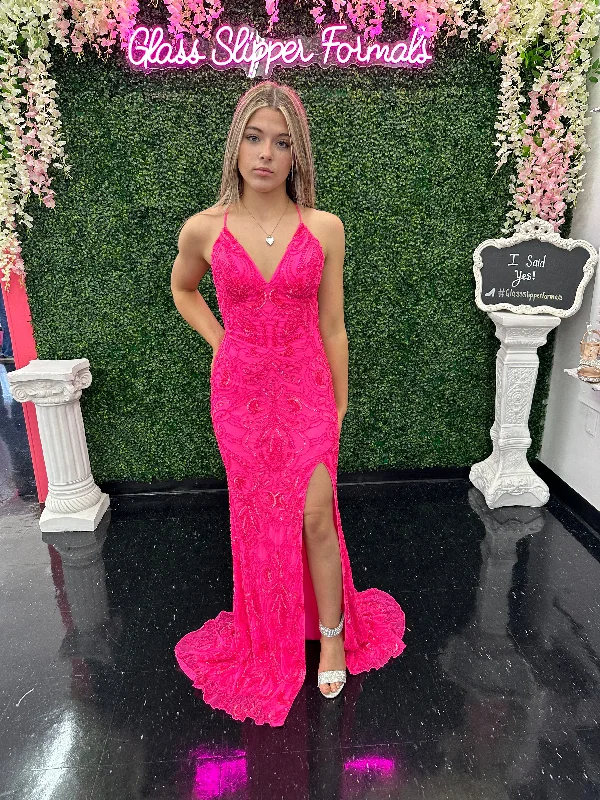 Discount Days Amarra 94143 Size 00, 12 Neon Pink Beaded Long Prom Dress Backless Slit Formal Gown Discount Days Amarra 94143 Size 00, 12 Neon Pink Beaded Long Prom Dress Backless Slit Formal Gown