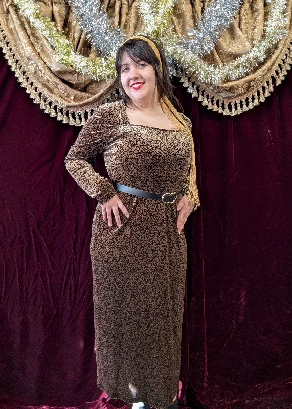 Deal Zone Vintage 90s Black and Gold Velvet Maxi Dress