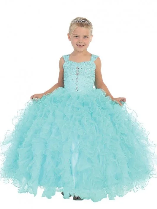 Bonus Savings Tip Top 7004 Size 4 Aqua Long Ruffle Girls Ballgown Flower Girl Dress Pageant Gown Formal Dance