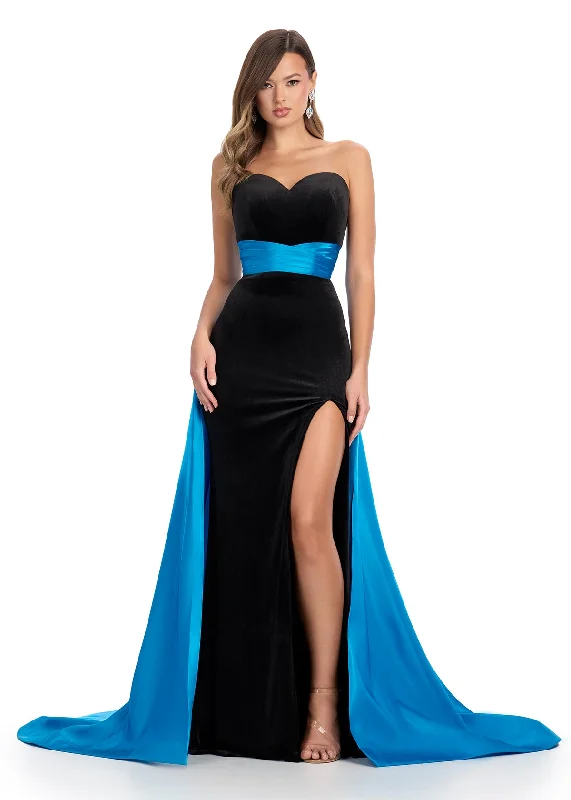 Savings Bonanza Ashley Lauren 11857 Size 8 Black Peacock Long Fitted Velvet Pageant Dress Satin Overskirt Formal Evening Gown