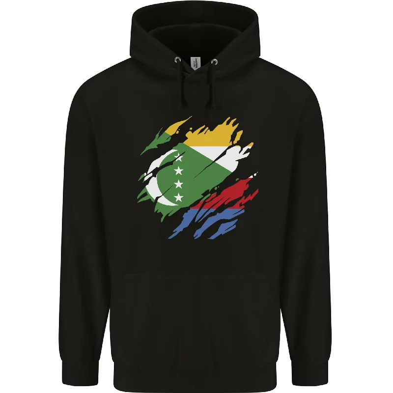 Daily Deals Torn Comoros Flag Comorian Day Football Mens 80% Cotton Hoodie