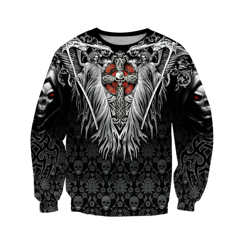 Discount Days Skulls On The Cross 3D Print Sweatshirt / Unisex Goth Style Sweatshirt for Men and Women