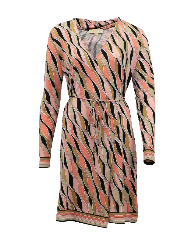 Seasonal Sale Michael Kors Retro Print Wrap Dress in Multicolor Polyester