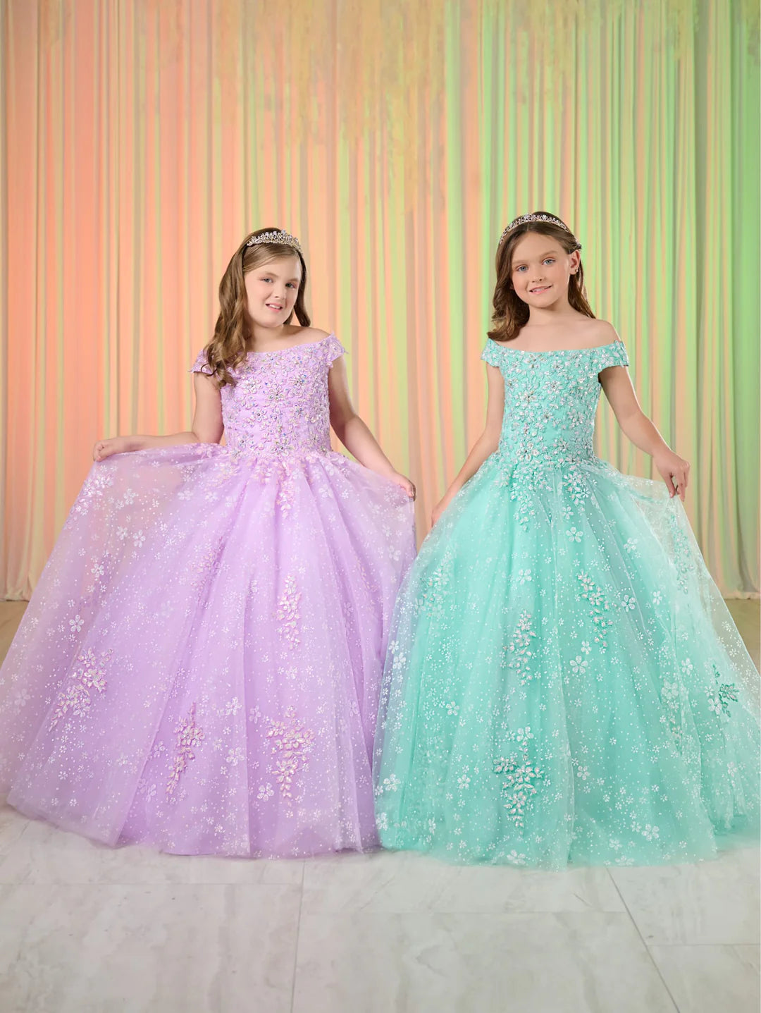 Instant Savings Tiffany Princess 13768 Girls Shimmer Lace Pageant Dress off the Shoulder Corset Formal Gown