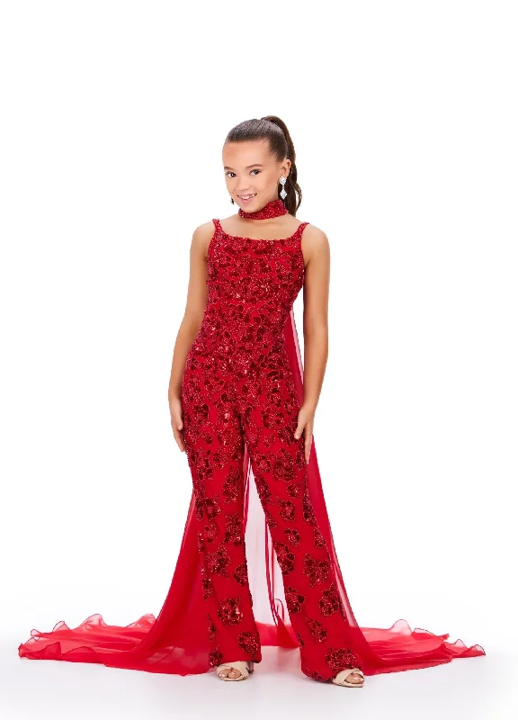 While Supplies Last Ashley Lauren Kids 8190 Fully Beaded With Beaded Choker And Chiffon Cape Jumpsuit
