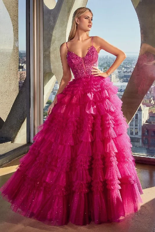 Savings Event Ladivine C152Size 8 Pink Shimmer Pleated Layer Prom Dress Sheer Lace Corset Tulle A Line Ballgown