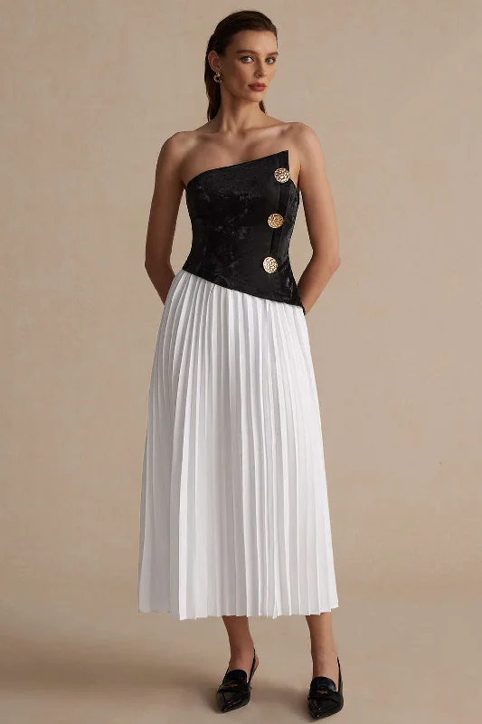 Quick Sale Solid Patchwork Pleated Asymmetrical Maxi Dress