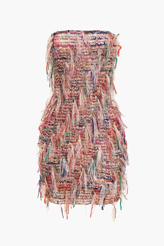 Stock Clearance Fringe Mesh Strapless Mini Dress