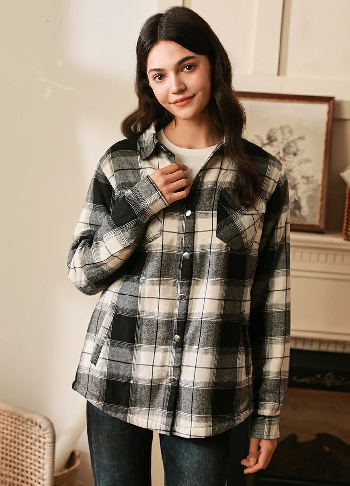Limited Time Discount Womens Snap Plaid Flannel Jacket, Sherpa-Lined Shacket