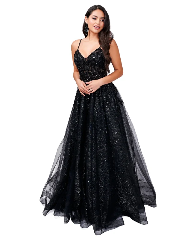 New Deals Nina Canacci 3262 Size 14 Black Backless Shimmer Tulle Prom Dress A Line Maxi Slit Lace Corset Sequin