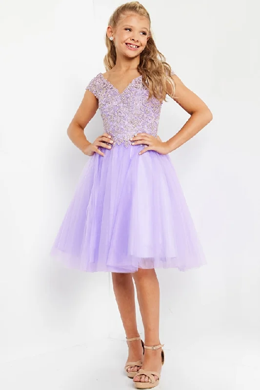 Can't Be Beat Jovani Kids K04711 Jovani K04711 V-Neck Fit and Flare Embellished Bodice Kids Short Dress