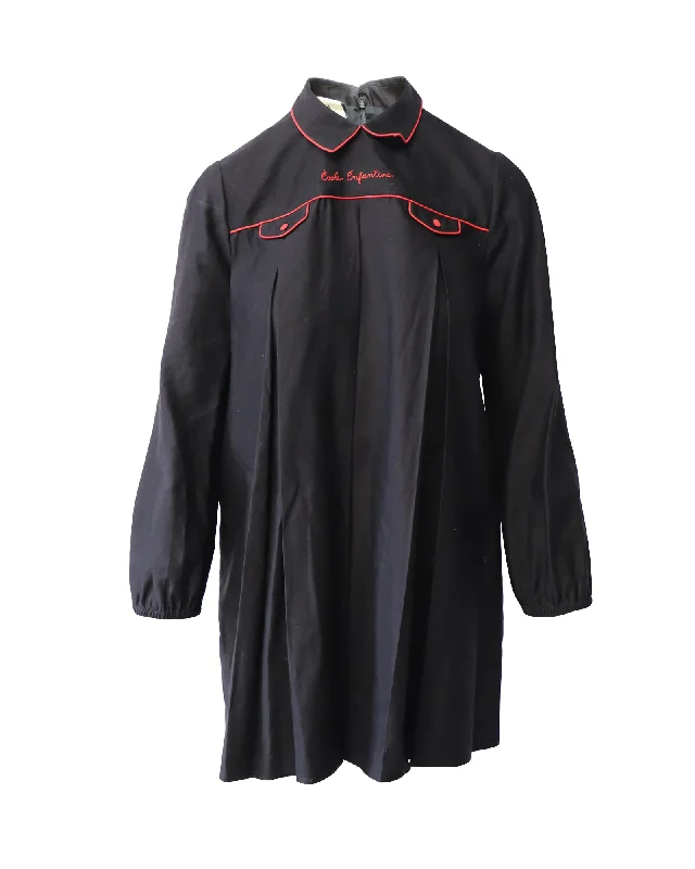 YEAR-End Sale Gucci École Enfantine-Embroidered Mini Dress in Black Linen