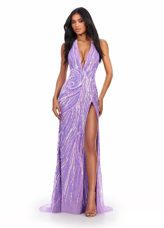Today’s Special Ashley Lauren 11670 size 2,4 Orchid Long Beaded High Slit Halter Dress Pageant Formal Gown Backless