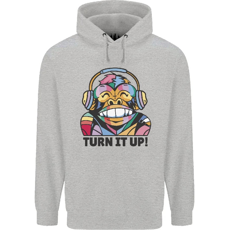 Crazy Deals Turn It Up Monkey DJ Headphones Music Mens 80% Cotton Hoodie
