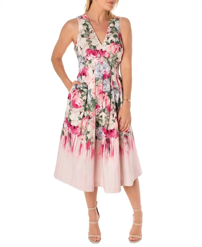 Blowout Deals Floral-Print Jacquard Fit & Flare Dress In Ivory Raspberry