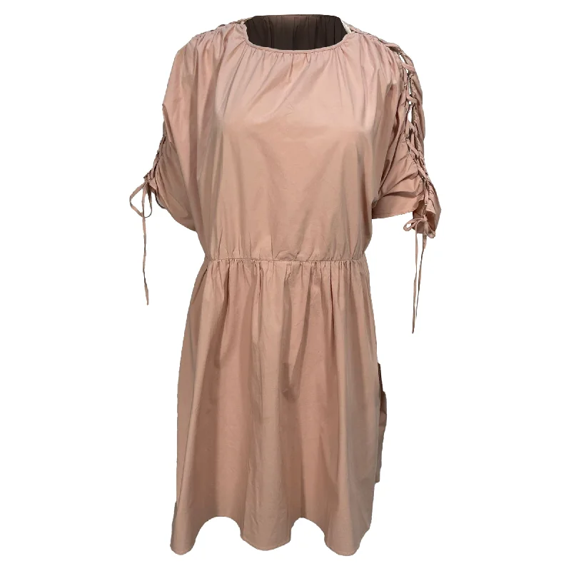 Steals and Deals Red Valentino Lace-Up Mini Dress in Pink Cotton