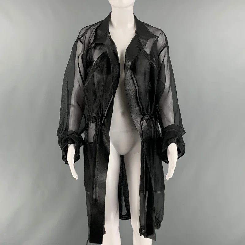 Season Finale Sale RALPH LAUREN Size S Black Silk See Through Leather Trim Drawstring Coat
