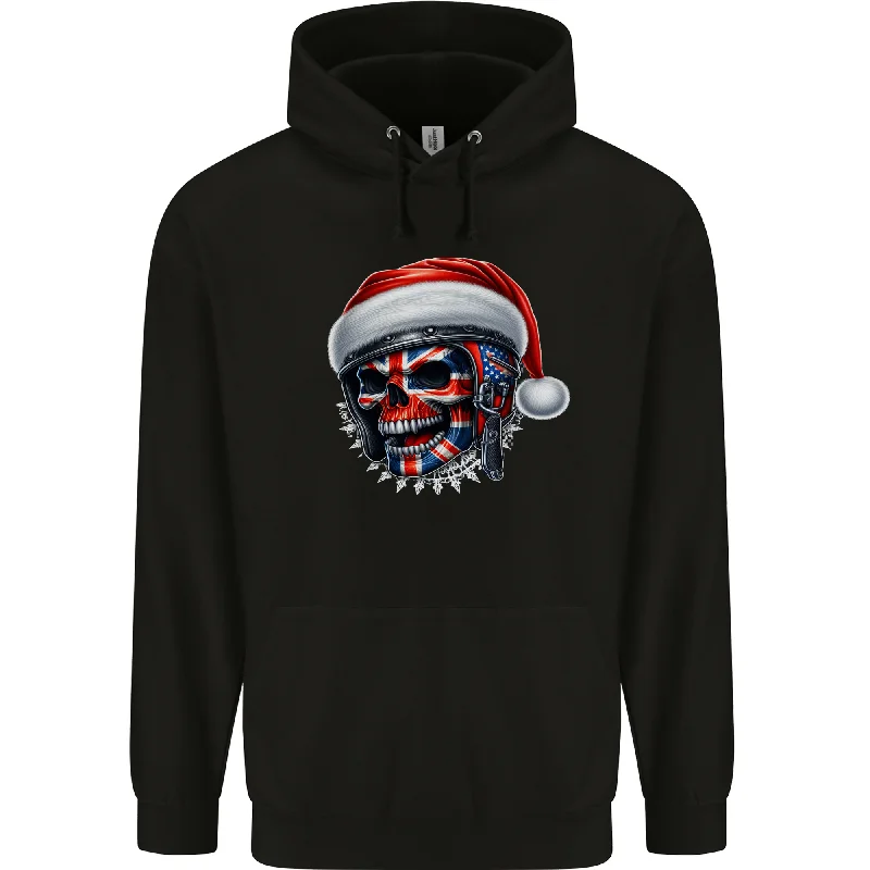 Great Bargains Union Jack Christmas Biker Skull British Flag Mens 80% Cotton Hoodie