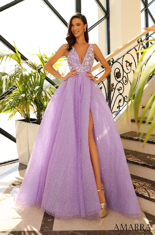 Big Discounts Amarra 94052 Size 8 Light Blue Beaded V Neck A Line Maxi Slit Sequin Prom Dress Pageant Gown Train Tulle