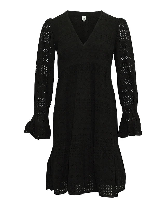 Deal Explosion Iris & Ink Saguaro Fluted Broderie Anglaise Dress in Black Cotton